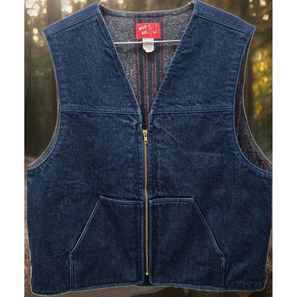Wild Ass Bailey's Blue Denim Vest Lined Workwear 2XL Zip Front Inside Pockets